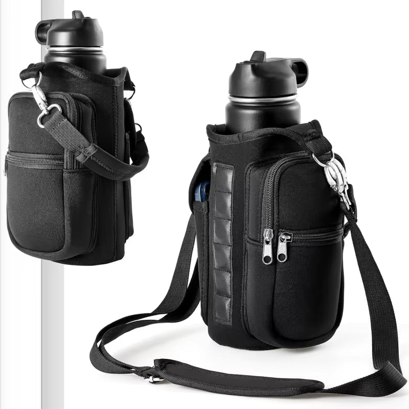 Magnetic Water Bottle Holder Gym Water Bottle Carrier Bag W/ Phone Pocket Handle Shoulder Strap 6 Built - In Magnets Water Bottle - Core line athletics