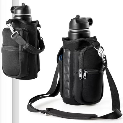 Magnetic Water Bottle Holder Gym Water Bottle Carrier Bag W/ Phone Pocket Handle Shoulder Strap 6 Built - In Magnets Water Bottle - Core line athletics