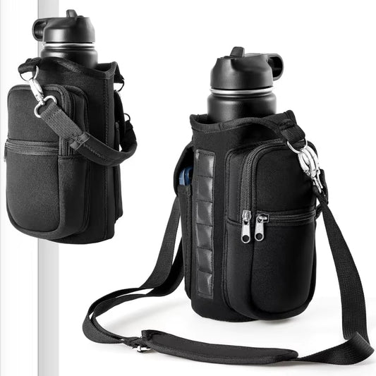 Magnetic Water Bottle Holder Gym Water Bottle Carrier Bag W/ Phone Pocket Handle Shoulder Strap 6 Built - In Magnets Water Bottle - Core line athletics