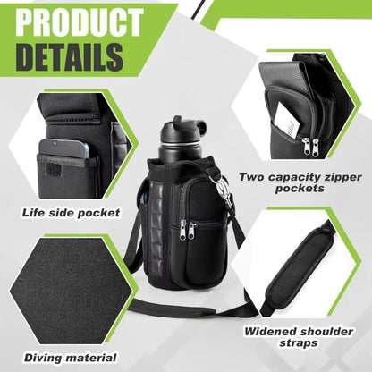 Magnetic Water Bottle Holder Gym Water Bottle Carrier Bag W/ Phone Pocket Handle Shoulder Strap 6 Built - In Magnets Water Bottle - Core line athletics
