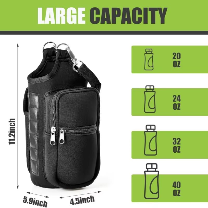 Magnetic Water Bottle Holder Gym Water Bottle Carrier Bag W/ Phone Pocket Handle Shoulder Strap 6 Built - In Magnets Water Bottle - Core line athletics