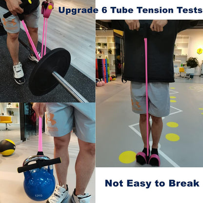 Multifunction 6 - Tube Elastic Yoga Pedal Puller Resistance Band, Natural Latex Tension Rope Fitness, AB Workout Equipment for Abdomen Waist Arm Leg Stretching Slimming Training - Core line athletics